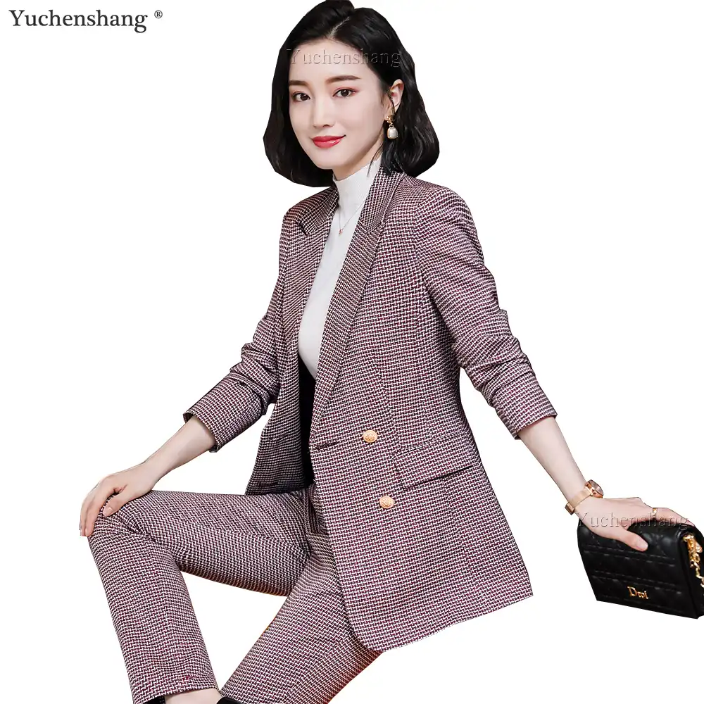 red plaid pant suit womens