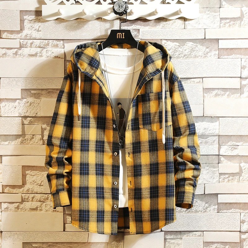 HIP HOP Streetwear Casual Plaid Shirt Men Long Sleeve High Quality 2020 Loose With Hooded HIP HOP Streetwear Casual Plaid Shirt Men Long Sleeve High Quality 2020 Loose With Hooded