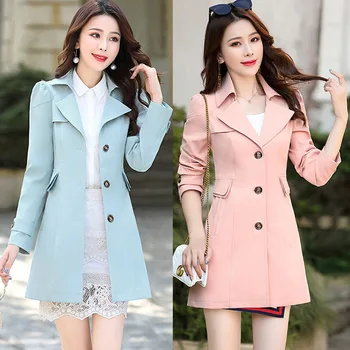 

2020 spring and autumn new long coat Korean version of the self-cultivation temperament British wind women's clothing