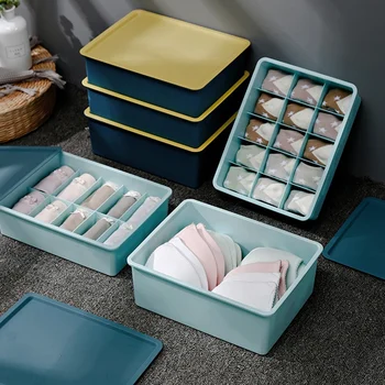 

3 Pack Bra Underwear Socks Storage Box Covered Bra Box Storage Home Wardrobe Drawer(1/10/15 Grids)