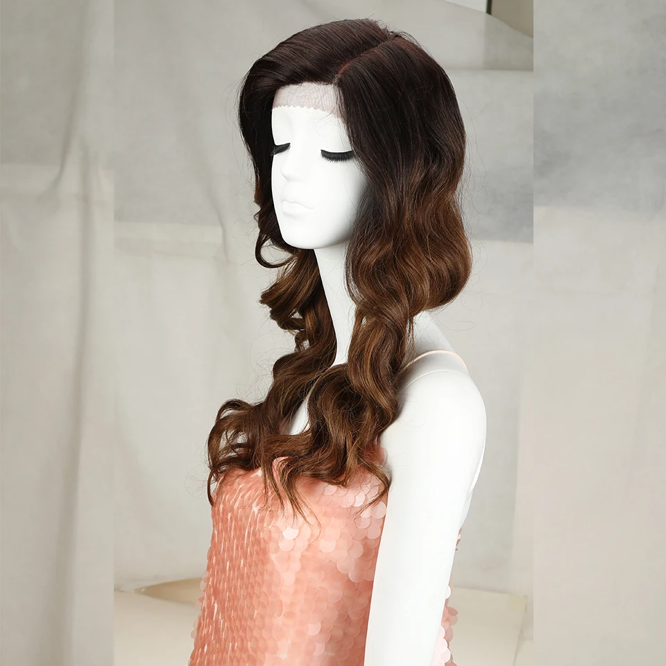 Магические волосы 2" дюймов Т-часть парик фронта шнурка для черных женщин длинные волнистые синтетические парики Омбре блонд цвет высокая температура волокна