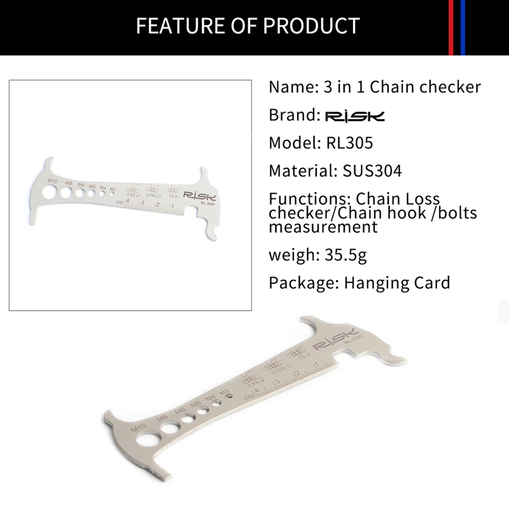 Индикатор износа велосипедной цепи, многофункциональный инструмент, 304 стальная цепь, крюк, болт, измерение скорости 8, 9, 10, 11