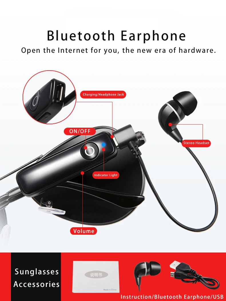lunettes bluetooth de soleil Stéréo Homme, main libre