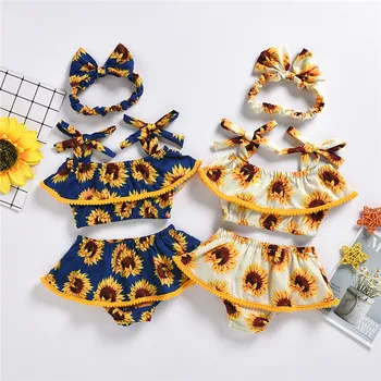 

PUDCOCO Newnorn Kid Baby Girl Sunflower Crop Tops Shorts Pants Headband 3Pcs Outfit Summer Clothes Set 3-24M