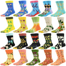 Harajuku Man Fashion Socks Lovely Happy Design Color Flower Plant Pigeon Frog Bird Solid Color Sailor Kawai Cartoon Cotton Socks