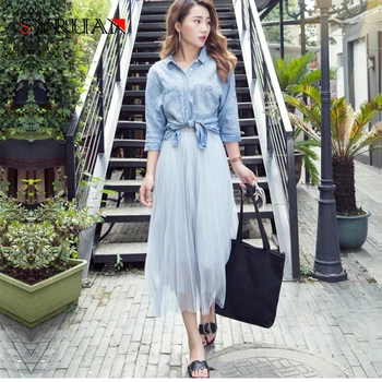 

Chiffon skirt women's autumn and winter new Korean fashion stitching high waist mesh pleated skirt bottoming skirt pleated