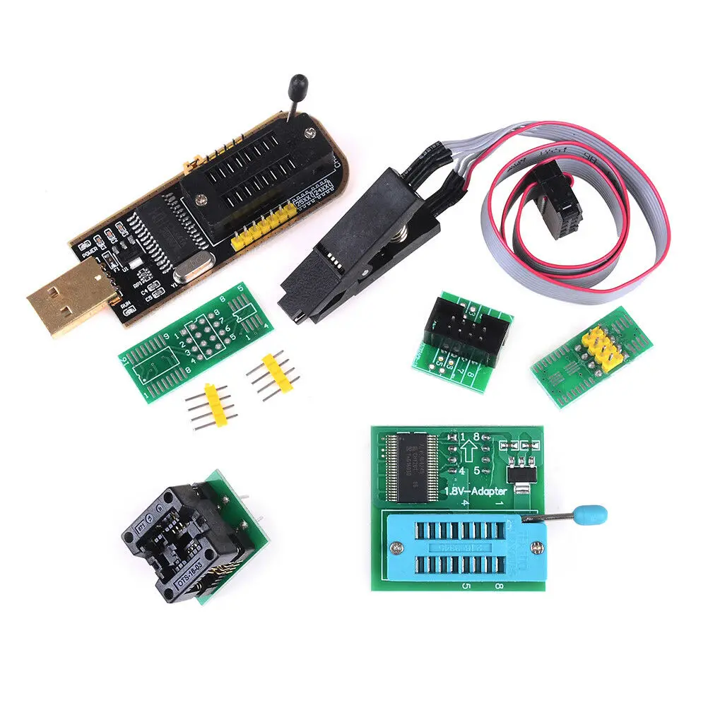 Флэш-память EEPROM BIOS USB программатор CH341A+ SOIC8 зажим+ 1,8 в SPI флэш-память SOP8 DIP8 адаптер+ SOIC8 адаптер SOP8 К DIP8 горелка комплект