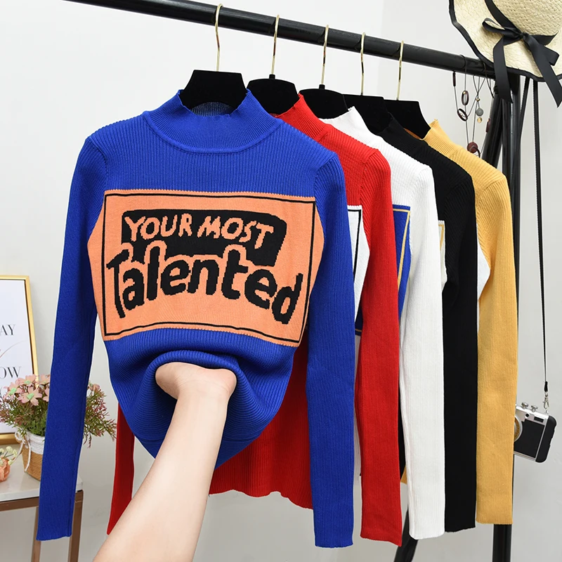 

Autumn Women Sweaters Casual Fashion Turtleneck Full Sleeve Pullovers Korean Chic Knitted Jumpers Female Tops Rainbow Sweater