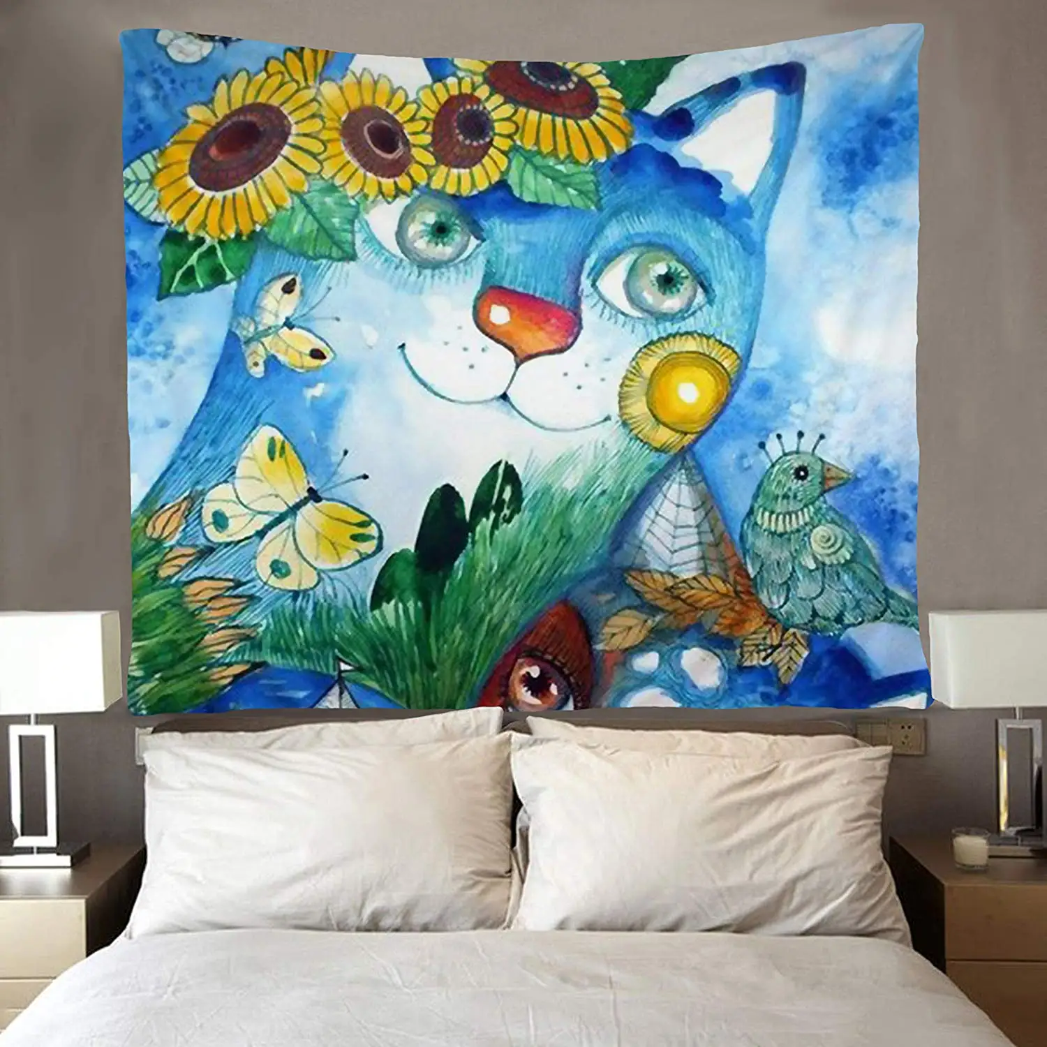 

Cat Mom and Baby Sunflower Tapestries Wall Hanging