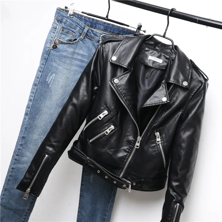 Metallic Leather Jacket Woman Motorcycle Short Jacket Lapel Asymmtrical Zipper Coat Punk Streetwear