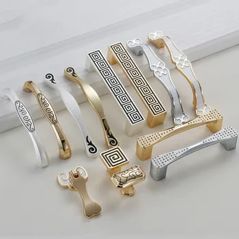 

Chinese Gold Silver Cabinet Handles Kitchen Handle Luxury Drawer Pulls Wardrobe Door Cabinet Knob Furniture Handle Hardware