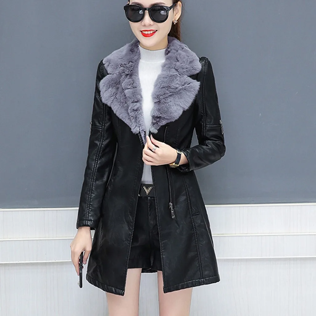 Женские куртки, зимнее теплое длинное пальто, кожаная куртка на молнии, верхняя одежда, повседневная одежда оверсайз, куртки, пальто#1016