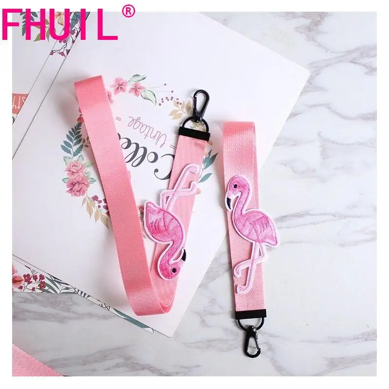 

2019 Flamingo Mobile Phone Strap for id card holder keys cute pink lanyard neck strap with keychain strap for usb flash keycord