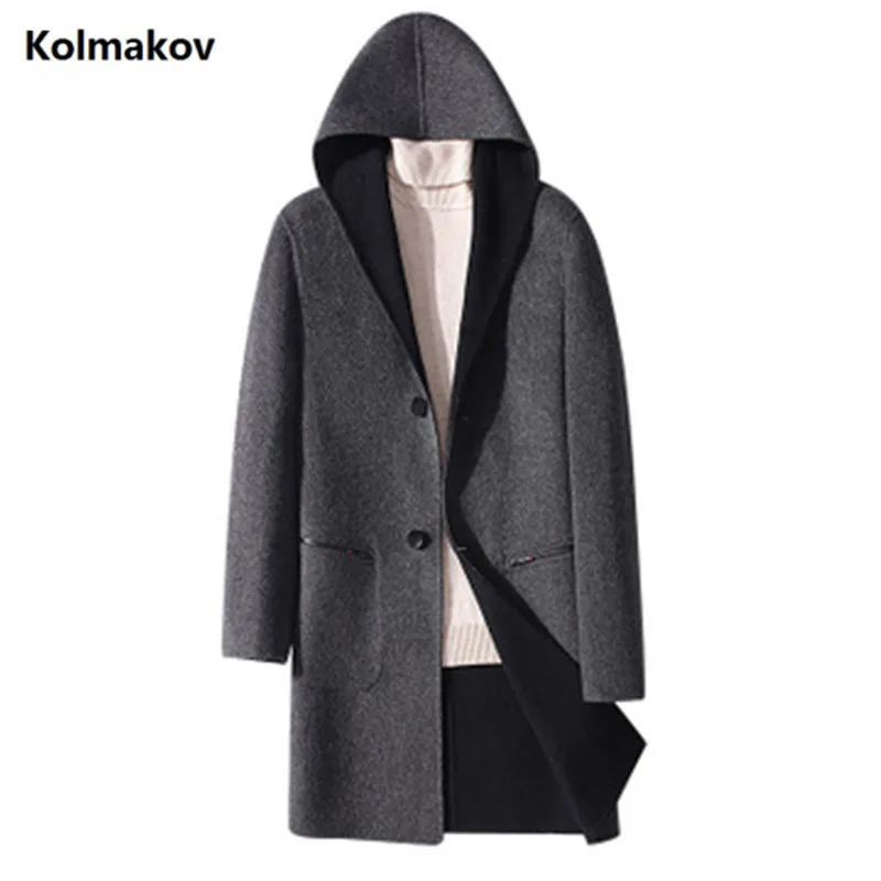 2019 Winter new Men's Long Double sided wool coat hooded casual woolen overcoat high quality single-breasted trenchcoat for men 2019 Winter new Men's Long Double sided wool coat hooded casual woolen overcoat high quality single-breasted trenchcoat for men