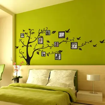 

PVC Wall Decals Large Family Photo Frame Tree Bird Quotes Wall Sticker Art Decals Home Decor Black 3D DIY Mural Art Home Decor