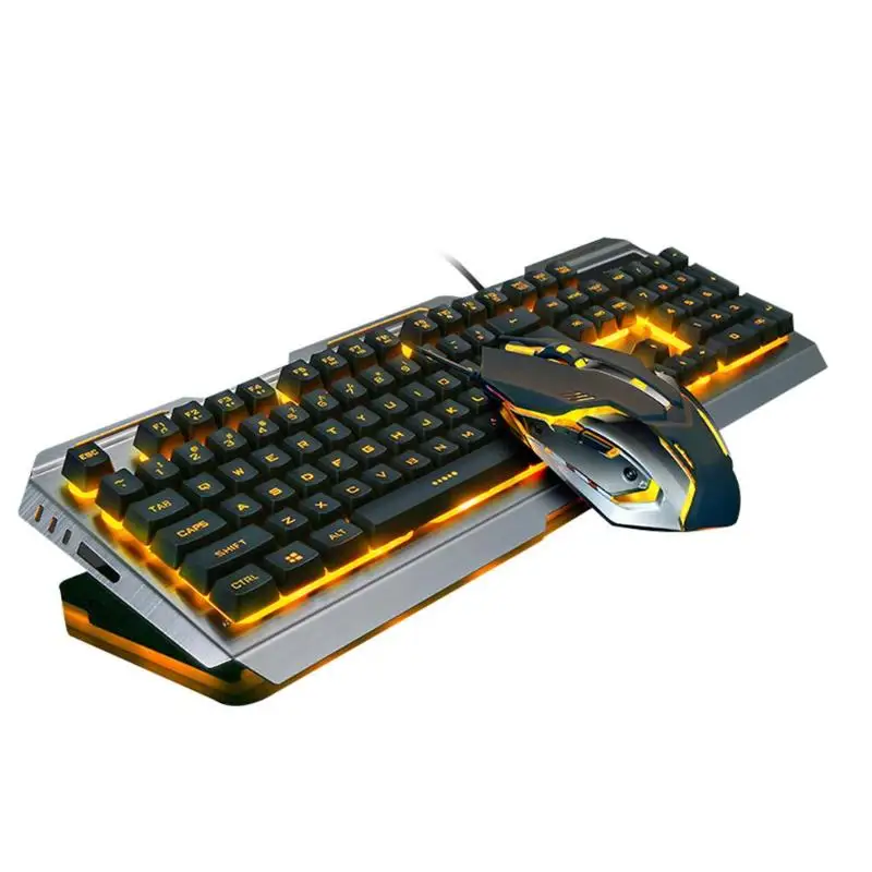 Teclado e Mouse Usb com Fio Ergonômico Retroiluminado Mecânico Sentir Jogo Conjunto Gamer Computador Portátil v1