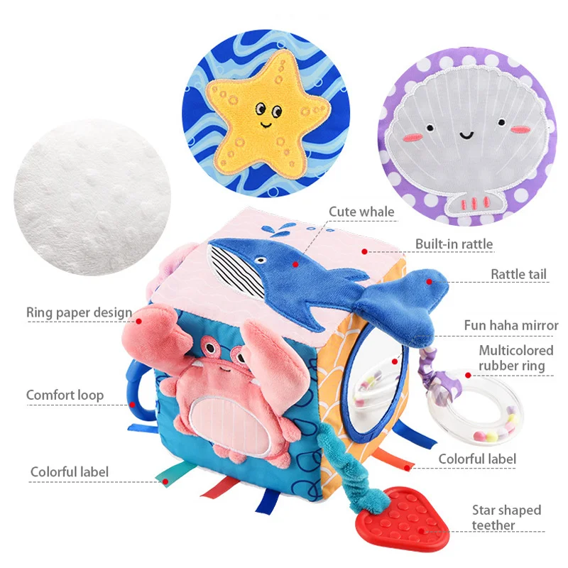 0-12 Months 6 Sided Activity Cube Toy Crib Stroller Hanging Toys Soft Baby Plush Rattles Mobiles Teether Distorting Mirror | Игрушки и