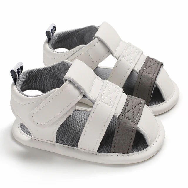 Newborn Toddler Shoes Baby Soft Soled Sandals Lace Soft Soled Shoes Beach Shoes Slippers Non Slip Sandals 0-18M First Walkers B214 white grey
