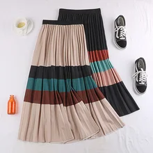Новинка, осенне-зимняя винтажная Полосатая юбка, женская элегантная Радужная юбка с завышенной талией, подходит ко всему, плиссированные вечерние юбки M854