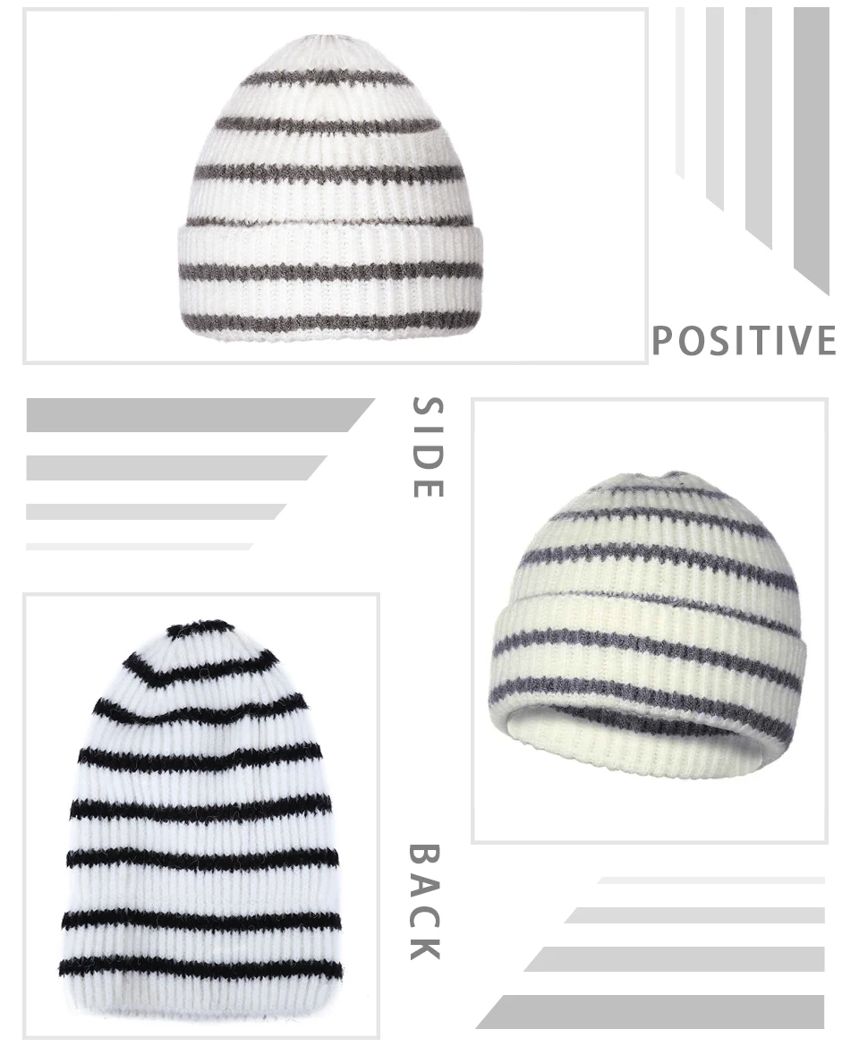 WELROG, теплая вязаная шапка Skullies, зимняя шапка, полосатая шапка, шапки, новые шапочки, Женская Повседневная Складная элегантная шапка