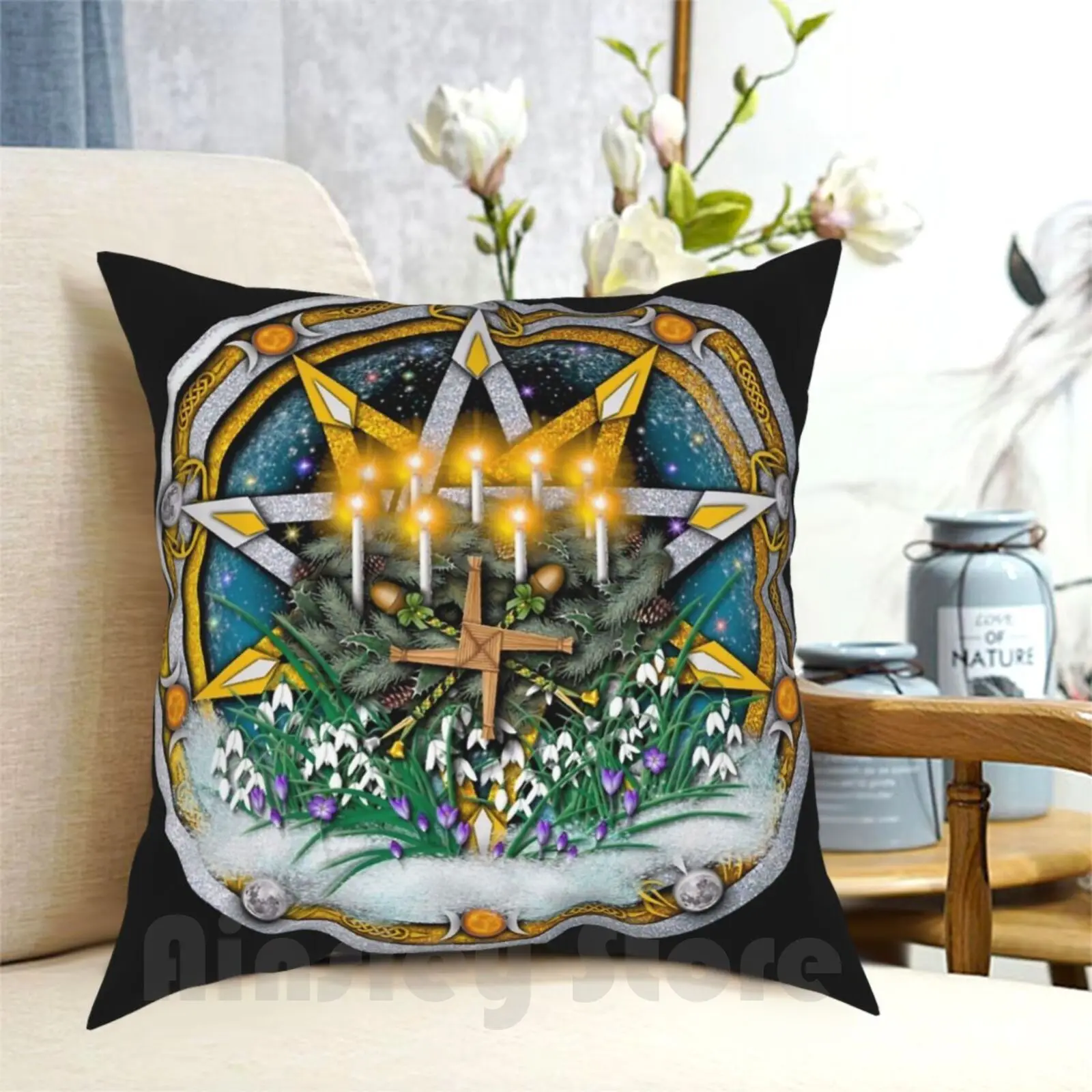 

Pentacle For Imbolc , First Signs Of Spring Pillow Case Printed Home Soft DIY Pillow cover Imbolc Imbolg Spring Pentacle