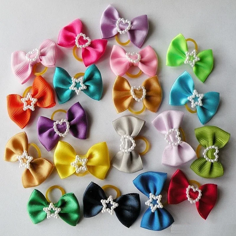 Dog Hair Bows Pet Grooming Clips Dog Hair Bows Rubber Bands 50