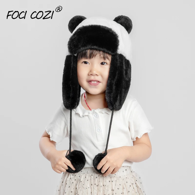 new Faux Fur panda set cap scarf children animal winter hats scarf for kids scarf winter ushanka russian hat earflap girls