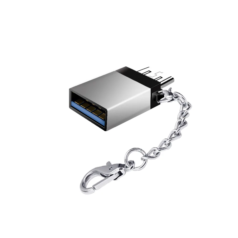 Silver Адаптер для Android otg micro v8 к USB с цепочкой для планшета, телефона, клавиатуры, мыши и дискового разъема - Цвет: Silver