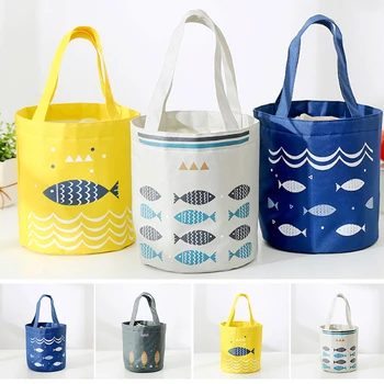 

Portable Round Drawstring Oxford Cloth Bento Lunch Box Storage Bag Insulated Cooler Bag Waterproof Dinnerware Food Container