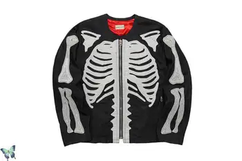 

KAPITAL Denim Jacket Skeleton Letter Tattooed Cardigan Zipper Coat Pocket Fashion Card Fashion Men and Women