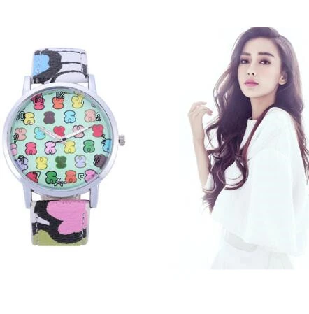 Reloj mujer горячая новинка модные роскошные Брендовые Часы с медведем кожаный