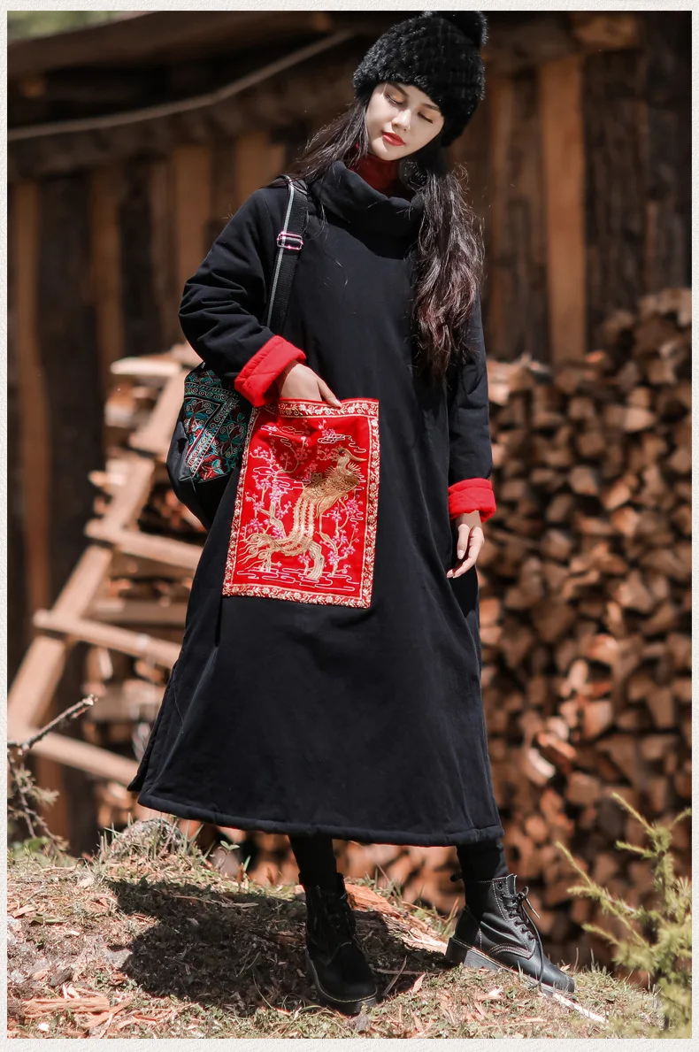 LZJN Winter Coat Warm Women's Jacket Cotton-padded Clothes Heap Collar Fashion Outerwear Embroidery Long Jacket Parka Plus Size  (17)