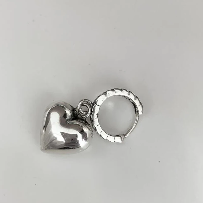 Women Silver Color Hoop Earrings Vintage Accessories Little Bear LOVE Heart Asymmetric Party