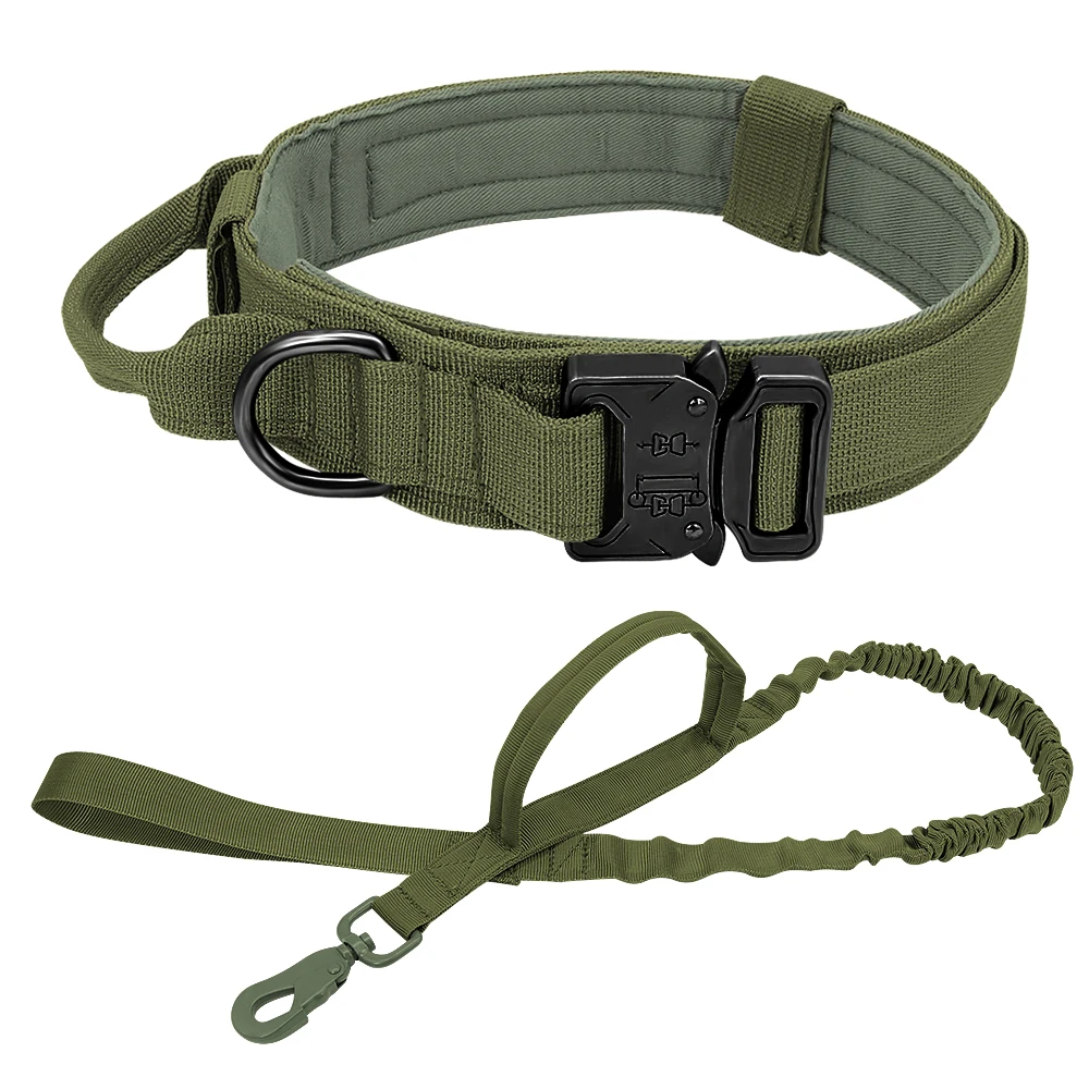 Military Tactical Dog Collar Elastic Bungee Leash  Collar Set Nylon Pet Collar Large Dogs Traning Collars For German Shepherd