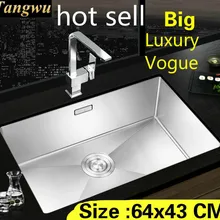 Квартира кухня ручная раковина одинарная мойка сделать Блюда Высокого Качества 304 нержавеющая сталь большая Горячая 64x43 см