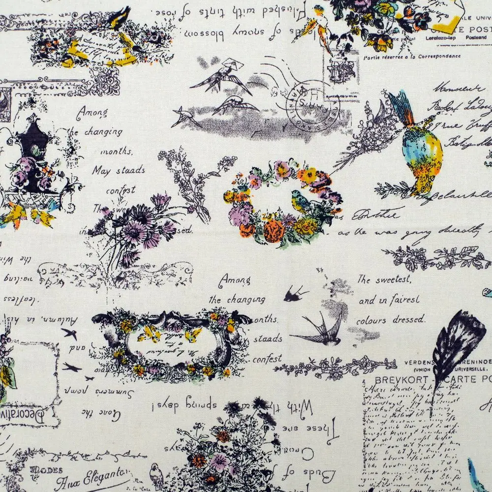 1 ярд хлопчатобумажная льняная ткань для шитья pathwork, постельных принадлежностей, рукоделия-Ласточка и гирлянда на белом фоне(ширина = 140 см