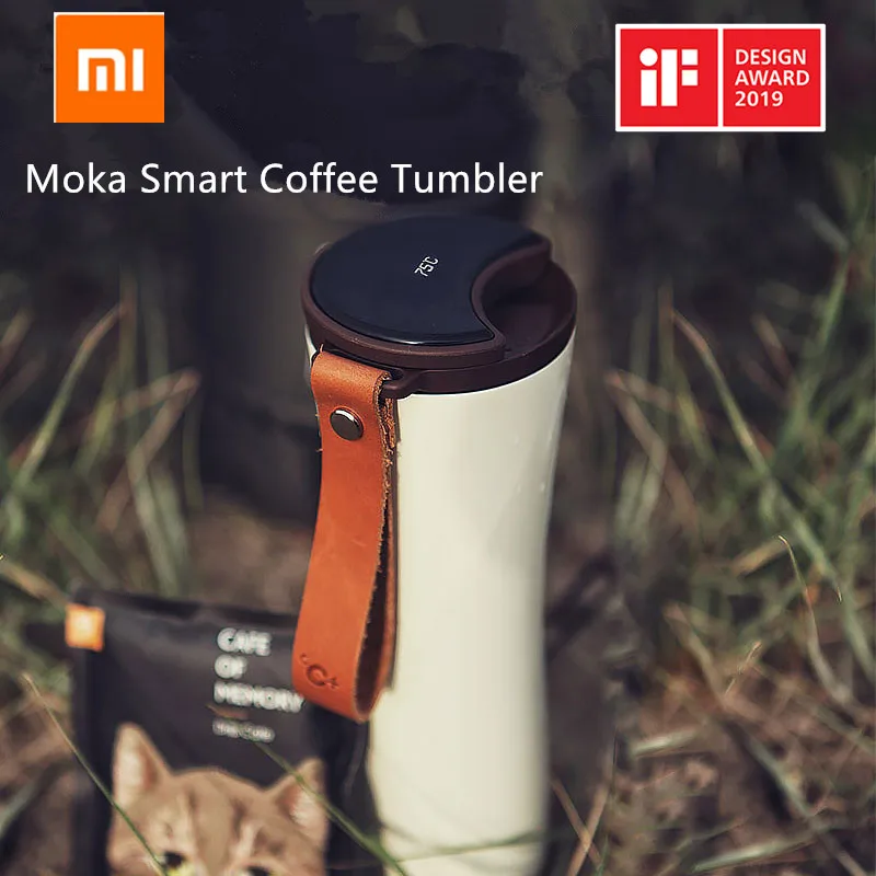 Best Xiaomi kiss kiss fish Moka Smart Coffee Tumbler Portable Vacuum Bottle OLED Touch Screen Thermos Stainless Steel Coffee KKF Cup