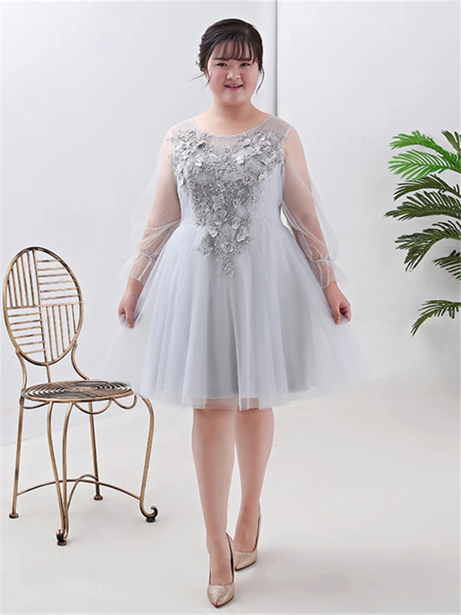 Платье для выпускного вечера с длинным рукавом и жемчужным бисером Vestidos De Gala размера плюс короткие платья женские вечерние серые вечерние платья для выпускного вечера T200