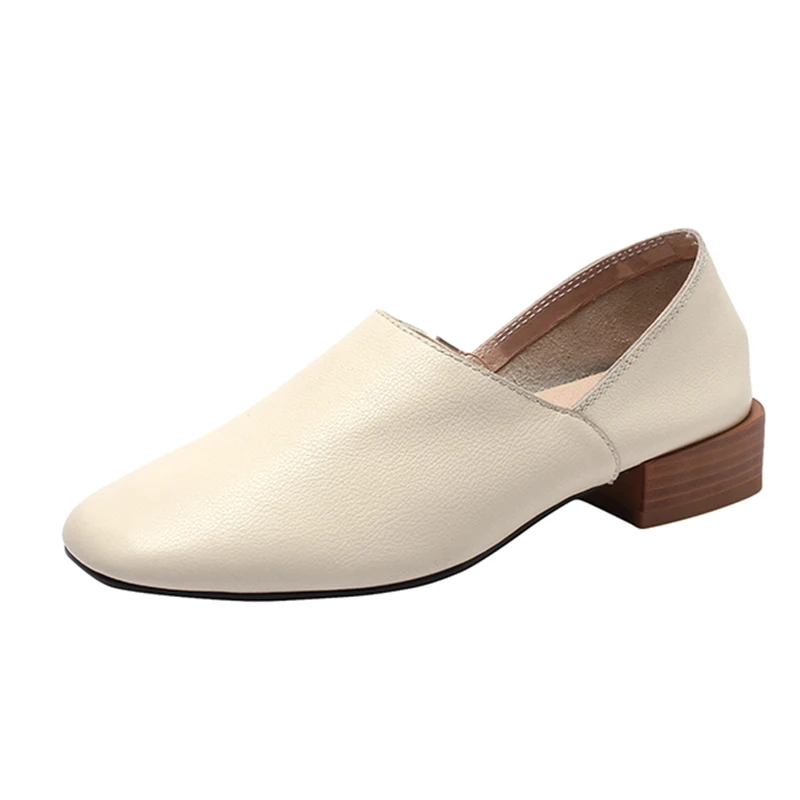 Beige ROBESPIERE/женские туфли из натуральной кожи на плоской подошве; Разноцветные лоферы с квадратным носком; коричневые слипоны на низком каблуке; повседневная женская обувь; A141 - Цвет: Beige