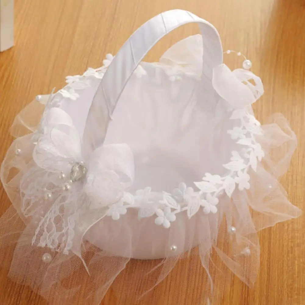 Creative Flower Basket Eye-catching Elegant Appearance Fabric Lace Diamonds Wedding Flower Girl Handheld Basket for Party 5