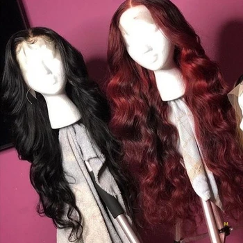 

Glueless Brazilian Remy Ombre 99J 13*4 Lace Front Human Hair Wigs For Women Pre Plucked Human Hair 130% Density Medium Ratio