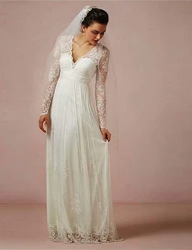 

2020 New A-line Ivory Lace Beach Wedding Dresses Free Shipping Bridal Gown Princess Long Sleeves свадебное платье V-Neck платье