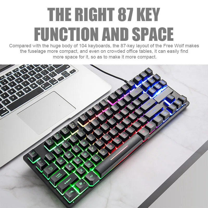 

87 Key Gaming Keyboard Mechnical Backlight Waterproof Ergonomic Durable Keypad Hi dropship