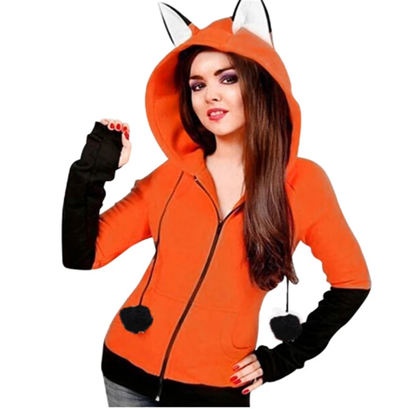 Cena Znosić boże narodzenie Anime Fox bluza z kapturem pomarańczowe bluzy z długim rękawem Halloween kostiumy dla kobiet ubrania kurtki oversized Coat