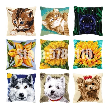 

24 style section embroidery Cat animals pillow pillowcase 40x40cm new arrival lock hook cross stitch handmade carpet embroidery