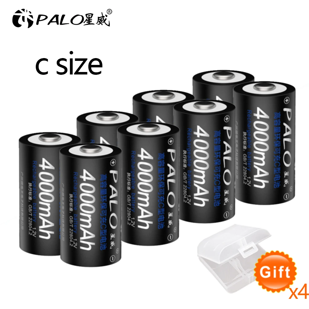

PALO 1-8pcs C size rechargeable battery type C 1.2V 4000mAh NI-MH nimh ni mh high capacity current rechargeable batteries