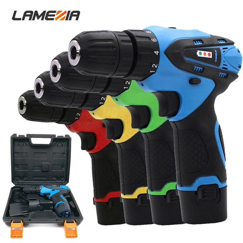 LAMEZIA Household 12V Two-speed Miniature Cordless Hand Held Electric Drill Battery Power Driver Tool