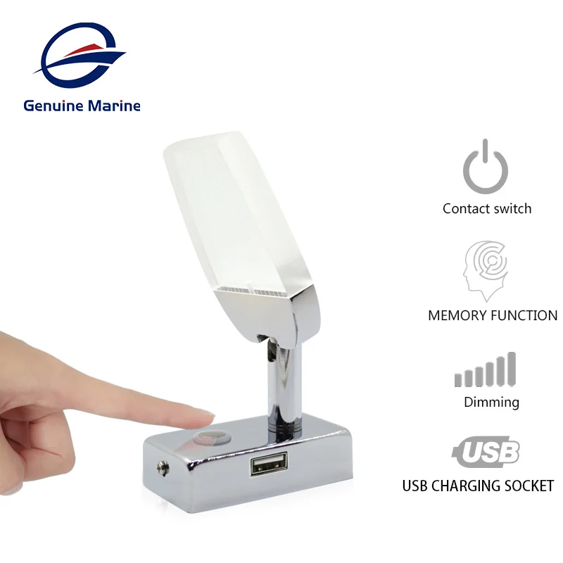 Touch Adjustable Switch 90&deg;Rotating LED Reading Book Wall Light USB for Boat Marine RV Camper Accessories 12V 24V