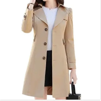 

Spring Autumn Women Trench Coat Plus Size 2019Fashion Coat Female Button Turn-Down Collar Windbreak Overcoat Female Clothes H270