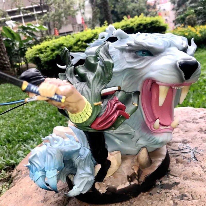 

25cm One Piece Straw Hat Pirate Regiment Swordsman Cool Roronoa Zoro + Fighting Tiger Action Anime figure Statue model Toys gift